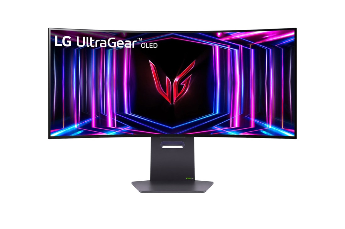 LG 2024 LG 34'' UltraGear OLED Curved Gaming Monitor WQHD with 240Hz Refresh Rate, front view, 34GS95QE-B