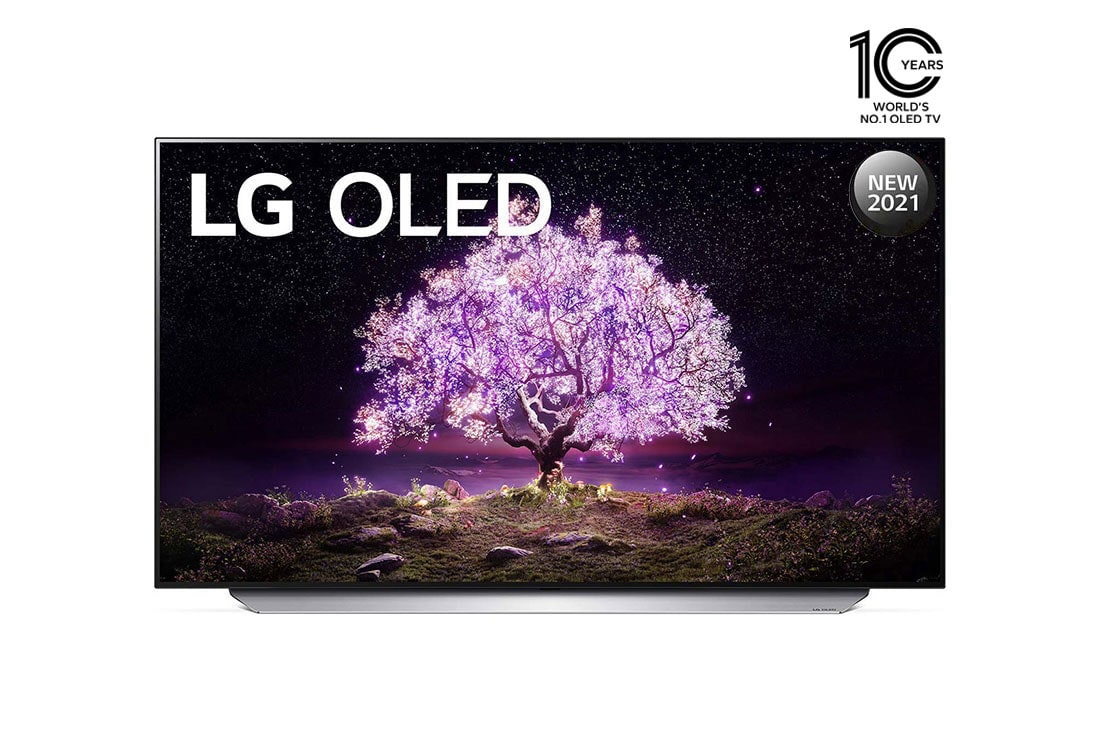 LG OLED TV 55 Inch C1 Series Cinema Screen Design 4K Cinema HDR webOS Smart with ThinQ AI Pixel Dimming, front view, OLED55C1PVA