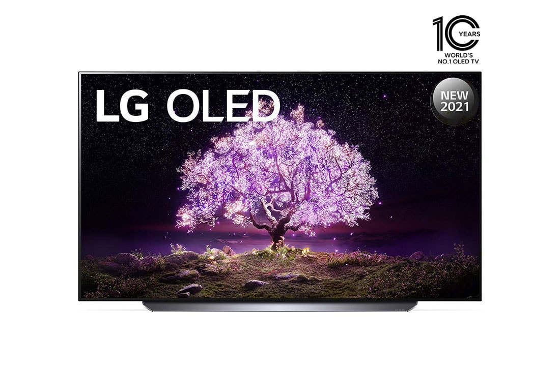 LG OLED TV 65 Inch C1 Series Cinema Screen Design 4K Cinema HDR webOS Smart with ThinQ AI Pixel Dimming, front view, OLED65C1PVB