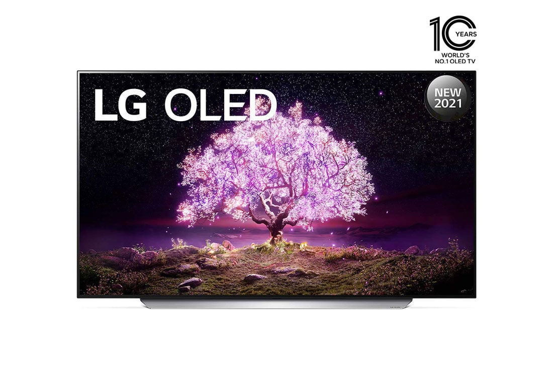 LG OLED TV 77 Inch C1 Series Cinema Screen Design 4K Cinema HDR webOS Smart with ThinQ AI Pixel Dimming, front view, OLED77C1PVA