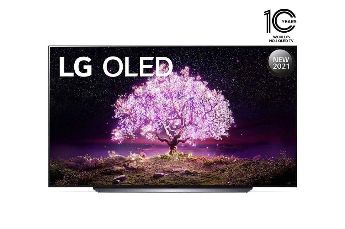 LG OLED TV 83 Inch C1 Series Cinema Screen Design 4K Cinema HDR webOS Smart with ThinQ AI Pixel Dimming, front view, OLED83C1PVA