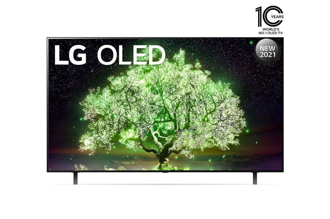 LG OLED 65 Inch TV With 4K Active HDR Cinema Screen Design from the A1 Series, front view, OLED65A1PVA