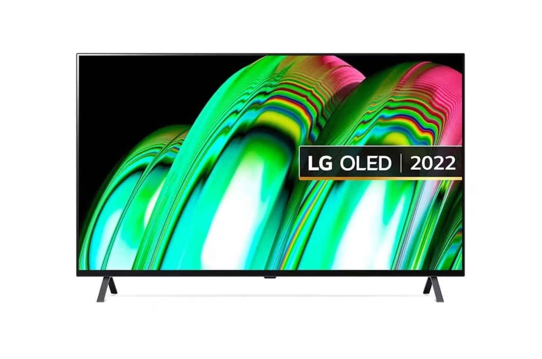 LG OLED 55 Inch TV With 4K Active HDR Cinema Screen Design from the A2 Series, front view, OLED55A26LA