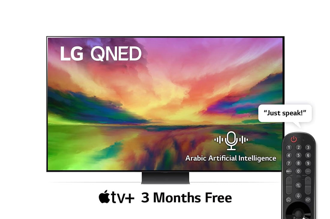LG QNED81 Series, 86 inch 4K Smart UHD TV with Magic remote, HDR, WebOS, 2023, A front view of the LG QNED TV with infill image and product logo on, 86QNED816RA