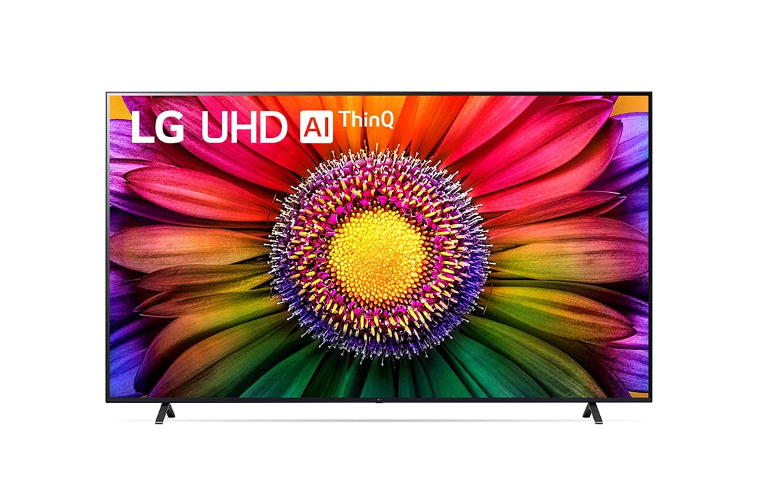 LG UHD UR80 86 inch 4K Smart TV with Magic remote, HDR, WebOS, 2023, A front view of the LG UHD TV, 86UR80006LA