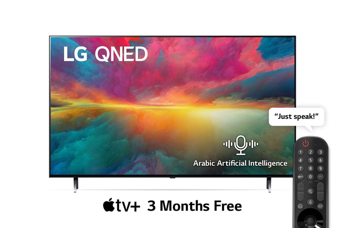 LG QNED75 Series, 75 inch with Nano Cell 4K SmartTV, with Magic remote, HDR, WebOS, 2023, A front view of the LG QNED TV with infill image and product logo on, 75QNED756RB