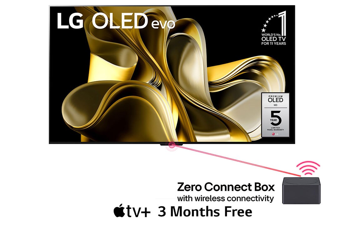 LG 77 inch LG OLED evo M3 4K Smart TV with Wireless 4K connectivity, webOS 23, Smart AI thin Q, Magic remote, Front view, OLED77M36LA