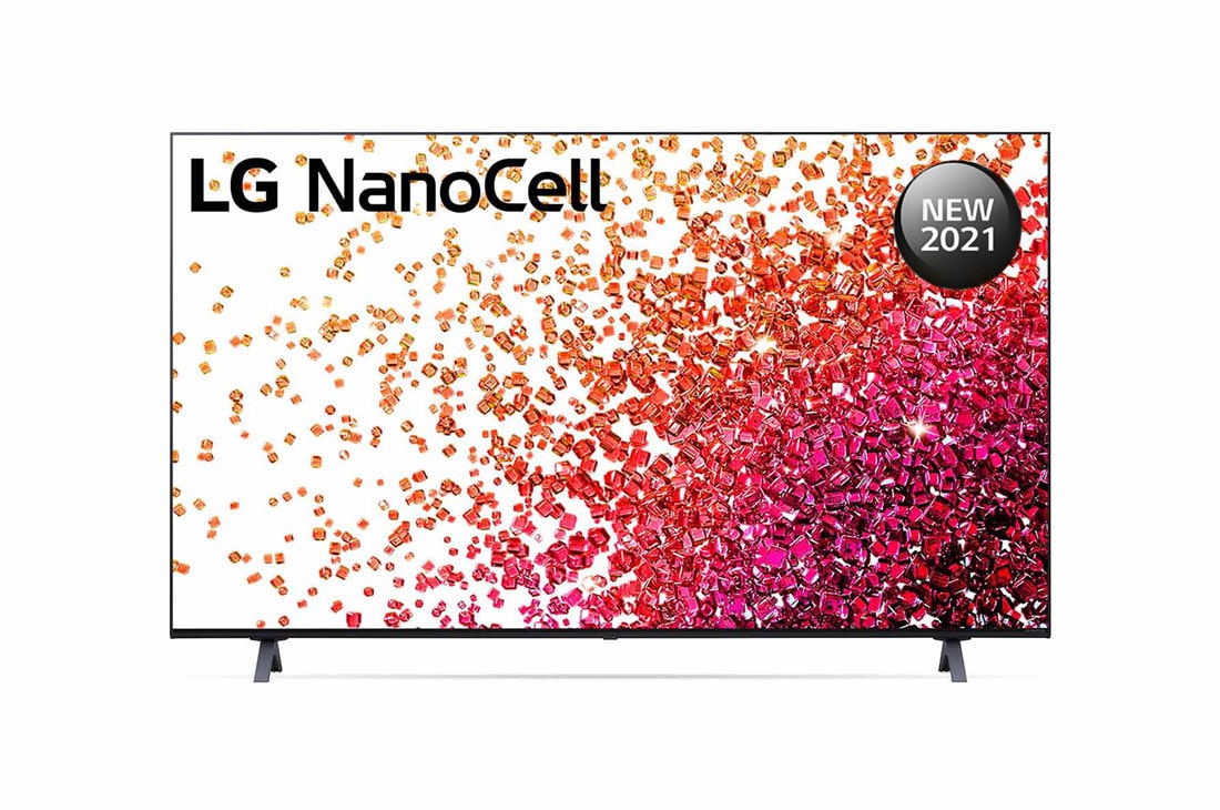 LG NanoCell TV 65 Inch NANO75 Series Cinema Screen Design 4K Active HDR webOS Smart with ThinQ AI, A front view of the LG NanoCell TV, 65NANO75VPA