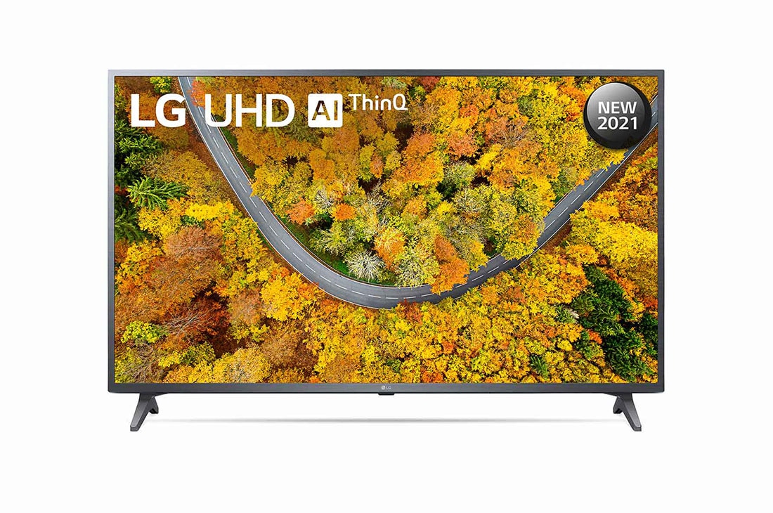 LG UHD 65 Inch UP75 Series 4K Active HDR webOS Smart with ThinQ AI, front view with infill image, 65UP7500PVG