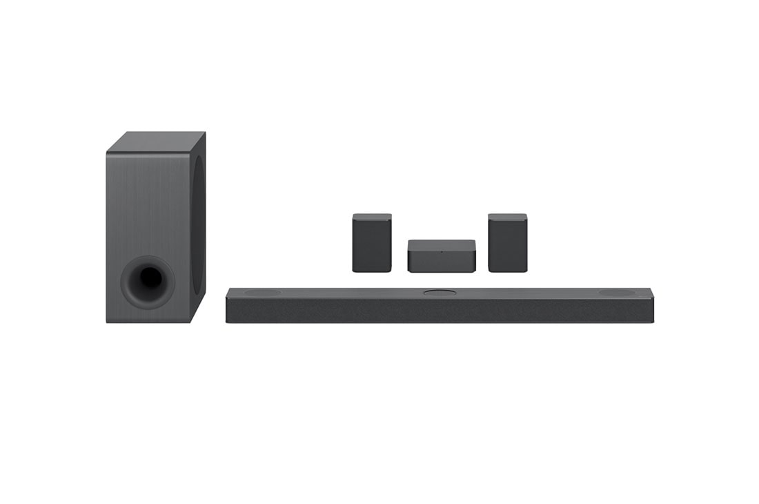 LG Soundbar S80QR, Vista frontal con altavoz de subwoofer y altavoces traseros, S80QR