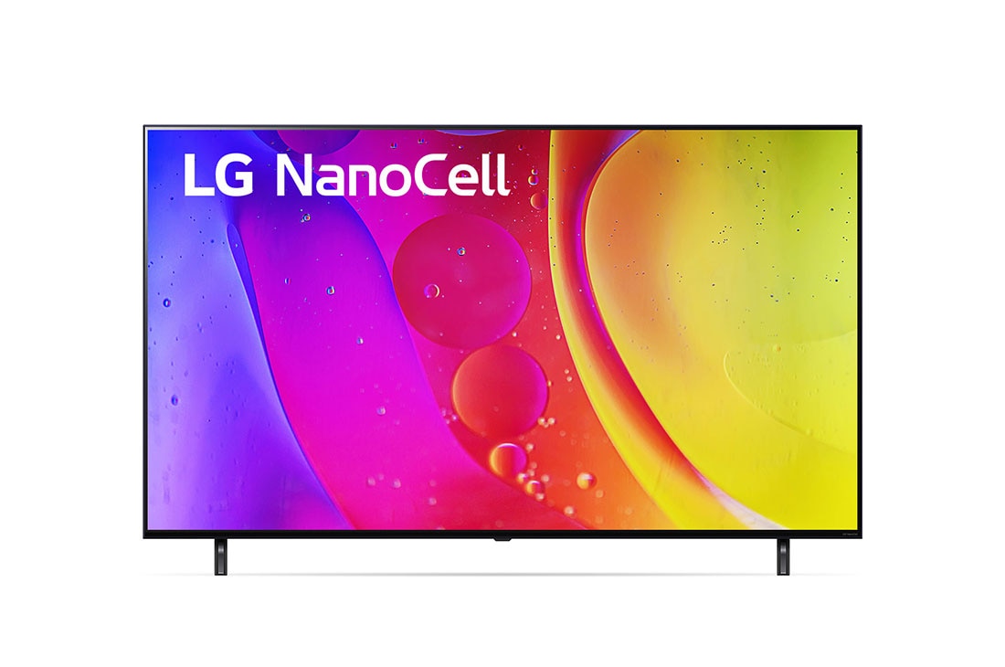 LG NanoCell 4K ThinQ AI 55'', Vista frontal del televisor LG NanoCell con una imagen de relleno y el logotipo del producto, 55NANO80SQA