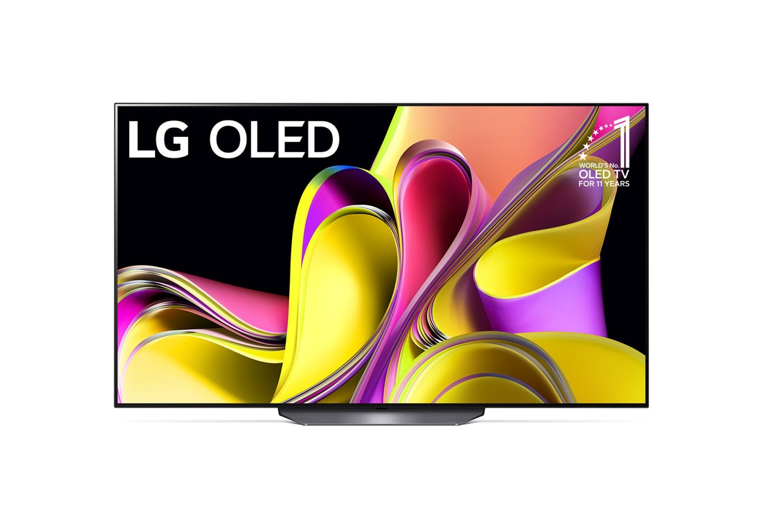 LG 65'' LG OLED TV | OLED65B39LA, Vorderansicht mit dem LG OLED „10 Years World No.1“-OLED-Logo auf dem Bildschirm, OLED65B39LA