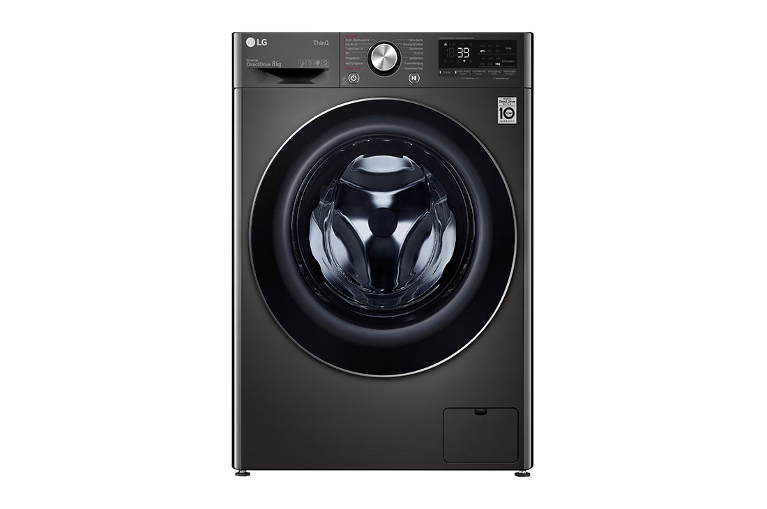 LG Waschmaschine mit 8 kg Kapazität | EEK A | 1.400 U./Min. | Metallic Black Steel mit Chromring Bullauge | F4WV708P2BA, Front view, F4WV708P2BA