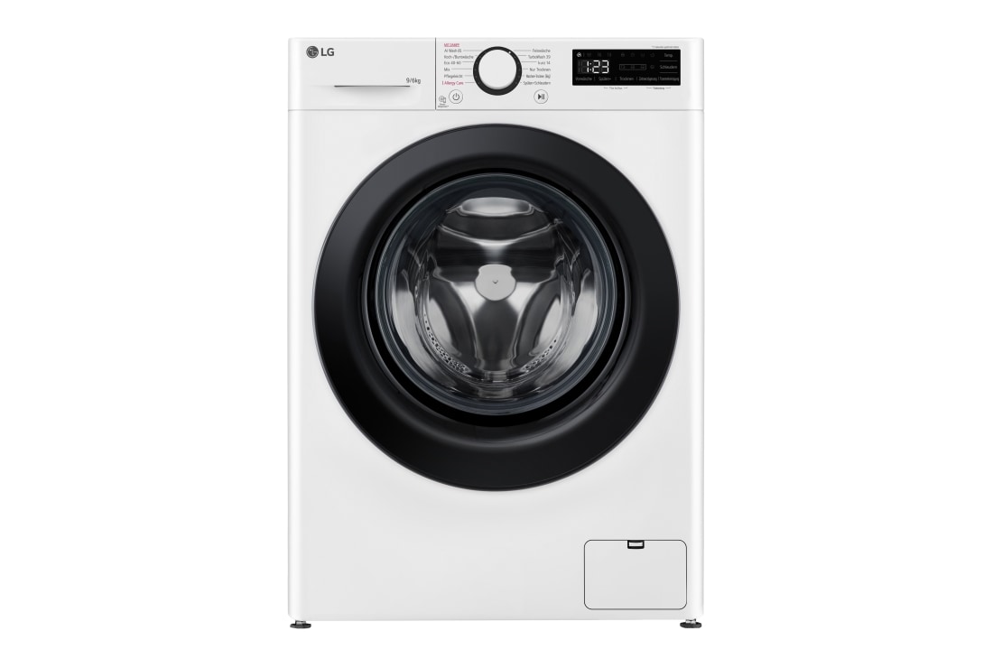LG Waschtrockner mit 1.400 U./Min. | EEK D/A | 9 kg Waschen | 6 kg Trocknen | Weiß mit schwarzem Bullaugenring | W4WR42966, front view, W4WR42966