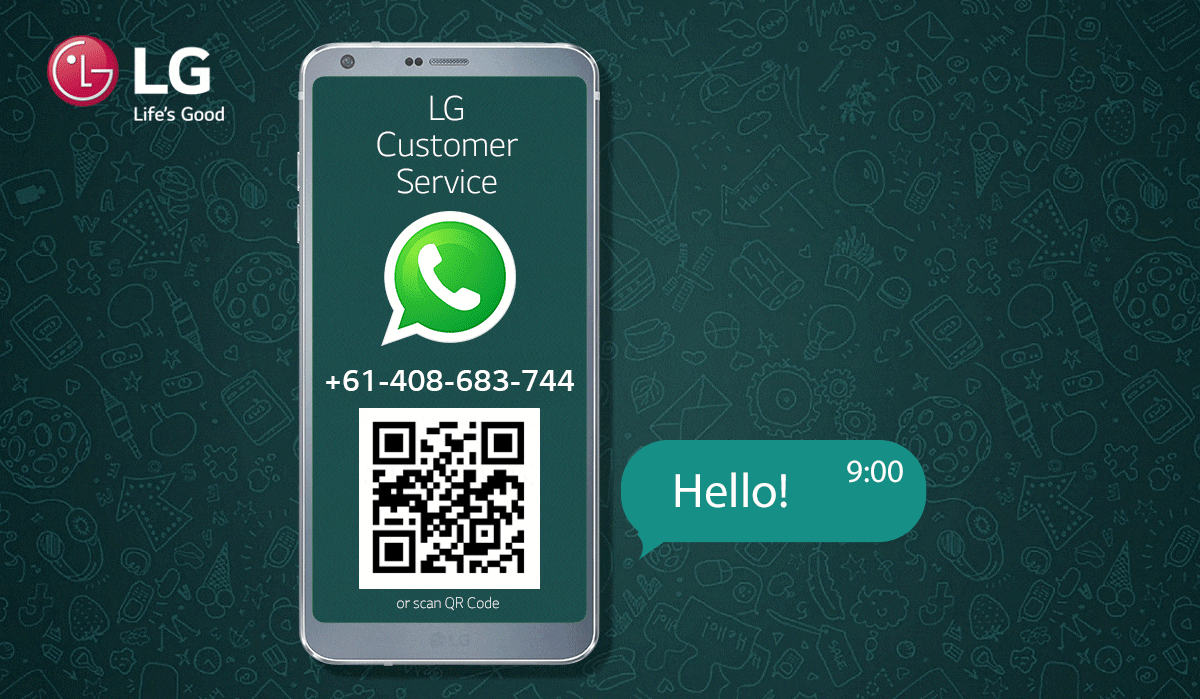 LG Customer Service '+61 408 683 744' or scan QR Code. Hello! How can we help you tody? Feel free to share your inquires, images, audio or PDF.
