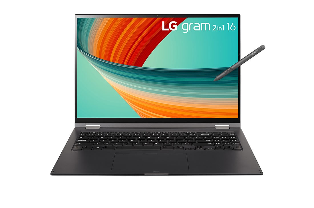 LG gram 2 in1 - 16” Touch Display, Intel® Evo 13th Gen. Processor. Windows 11 Pro, Front view, 16T90R-G.AP55A