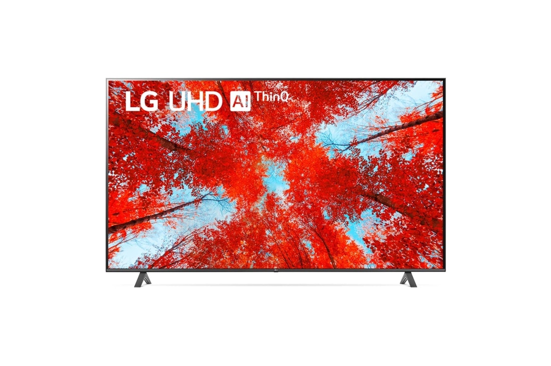LG UHD TV UQ90 86 inch 4K Smart TV AI Sound Pro, A front view of the LG UHD TV with infill image and product logo on, 86UQ9000PSD