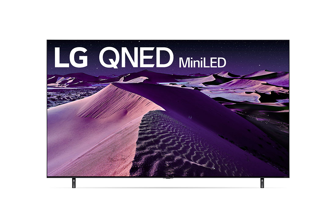 LG QNED TV QNED85 75 inch 4K Smart TV Quantum Dot NanoCell, A front view of the LG QNED TV with infill image and product logo on, 75QNED85SQA