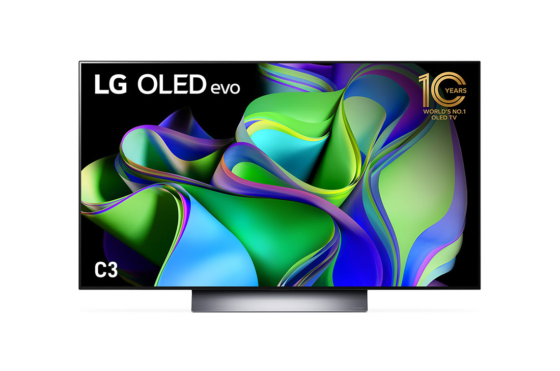 LG OLED Evo C3 48 inch 4K Smart TV Gaming TV with Self Lit OLED Pixels, Front view with LG OLED evo and 10 Years World No.1 OLED Emblem on screen., OLED48C3PSA