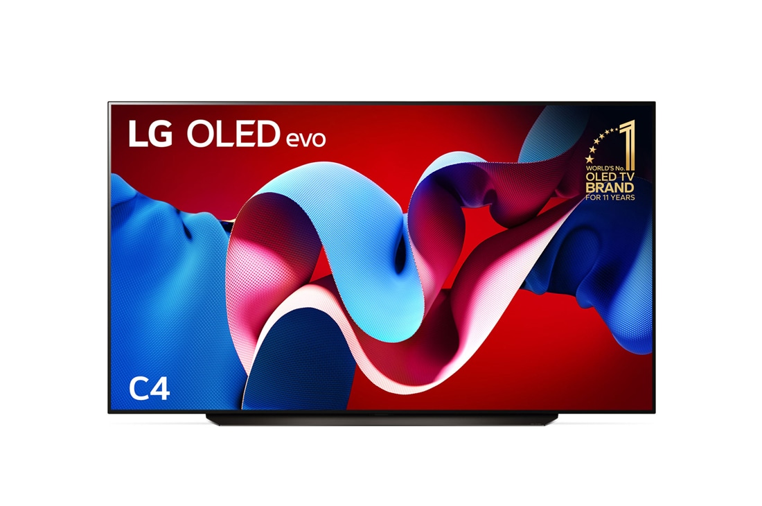 LG 83 inch LG OLED evo C4 4K Smart TV 2024, Front view with LG OLED evo and 11 Years World No.1 OLED Emblem on screen, OLED83C4PSA
