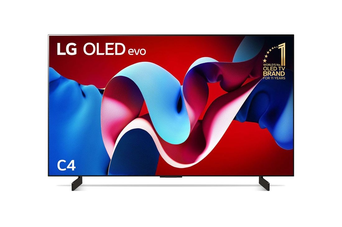 LG 42 inch LG OLED evo C4 4K Smart TV 2024, Front view with LG OLED evo and 11 Years World No.1 OLED Emblem on screen, OLED42C4PSA