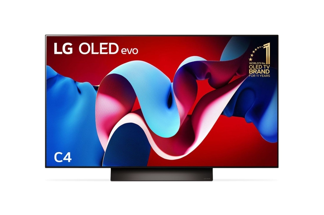 LG 48 inch LG OLED evo C4 4K Smart TV 2024, Front view with LG OLED evo and 11 Years World No.1 OLED Emblem on screen, OLED48C4PSA