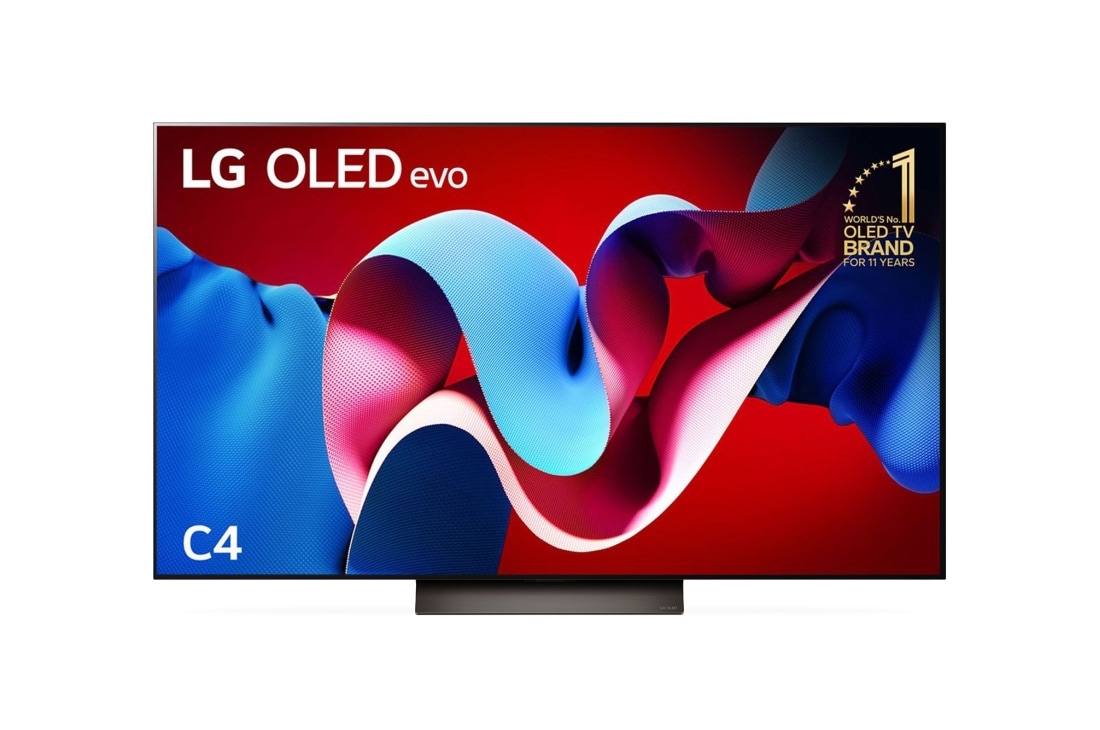 LG 55 inch LG OLED evo C4 4K Smart TV 2024, Front view with LG OLED evo and 11 Years World No.1 OLED Emblem on screen, OLED55C4PSA