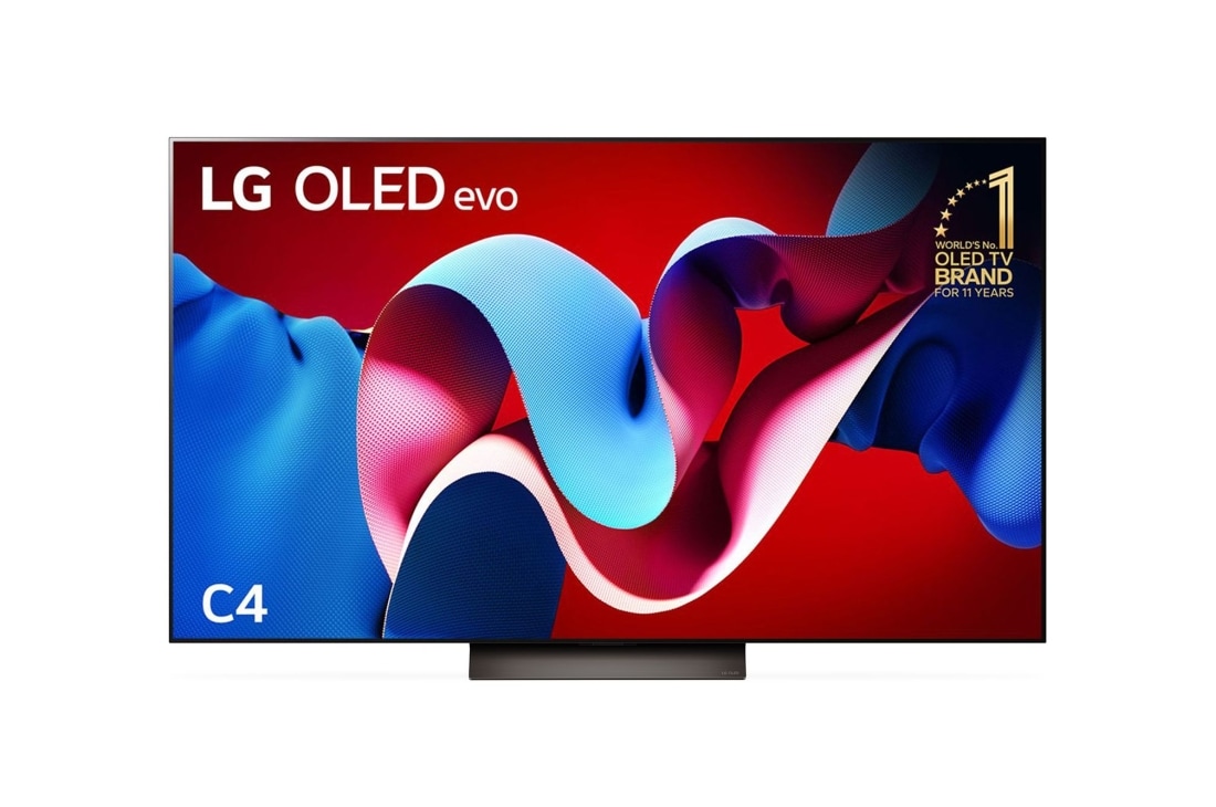 LG 65 inch LG OLED evo C4 4K Smart TV 2024, Front view with LG OLED evo and 11 Years World No.1 OLED Emblem on screen, OLED65C4PSA