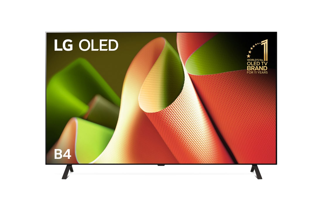LG 65 Inch LG OLED B4 4K Smart TV 2024, Front view with LG OLED and 11 Years World No.1 OLED Emblem, OLED65B4PSA