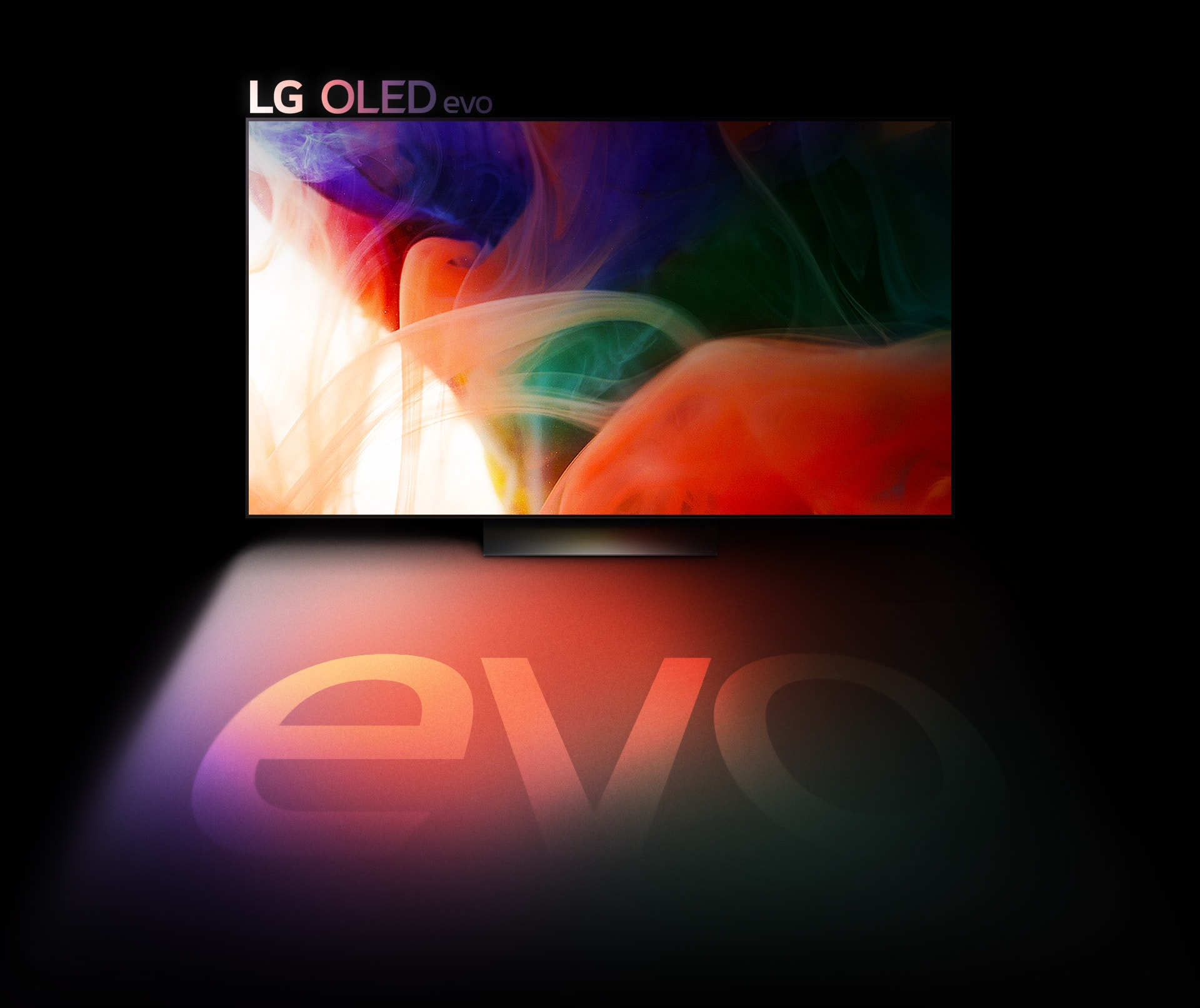 Une image abstraite et colorée s’affiche sur un téléviseur LG OLED evo.