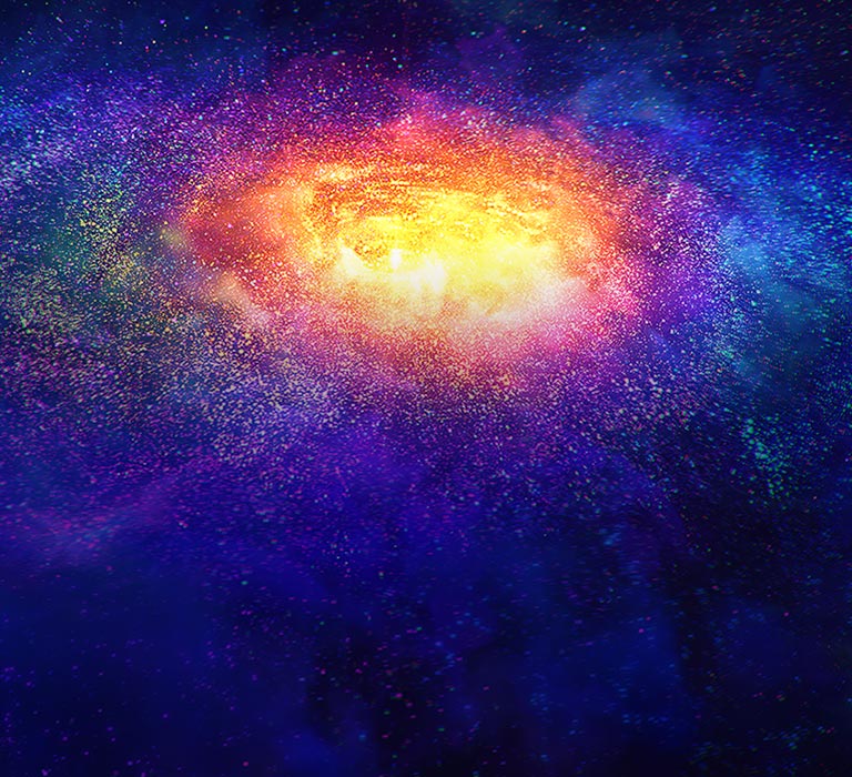 Millones de pequeñas partículas coloridas en el espacio.