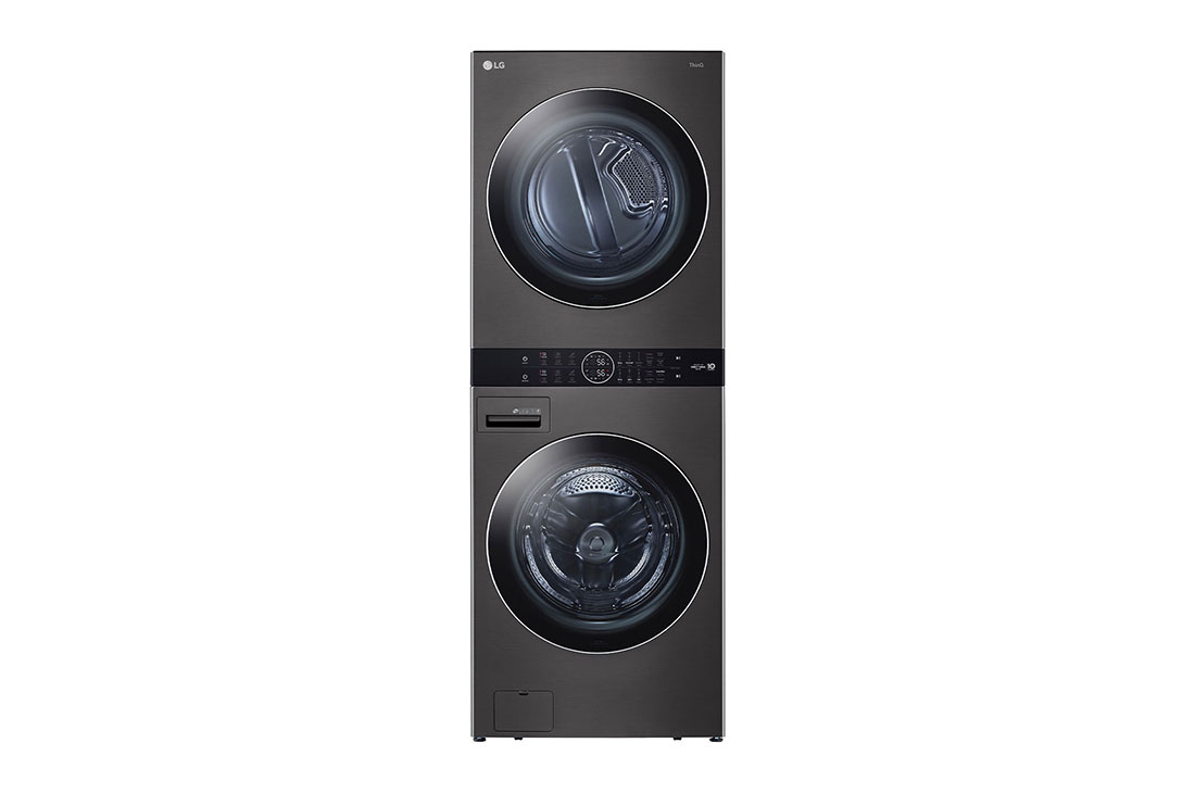 LG Torre de lavado WashTower™ 22kg (lavado)/ 22kg (Secado) AI Direct Drive™, Steam, Color Acero Negro, Vista frontal de la Torre de Lavado LG., WK22BS6