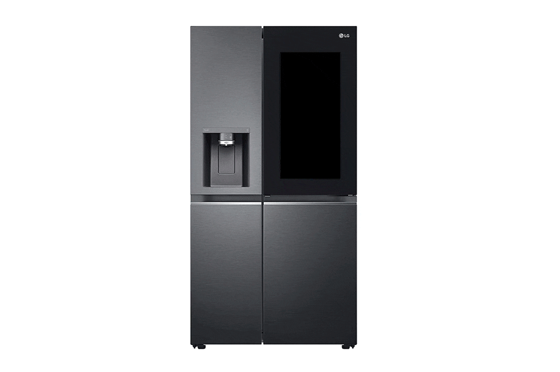 LG Refrigeradora Side By Side 22.4pᶟ (Net) / 24pᶟ (Gross) ThinQ™ Door-in-Door™ Craft Ice™ Negro Mate, vista frontal abierta, LS66SXTC