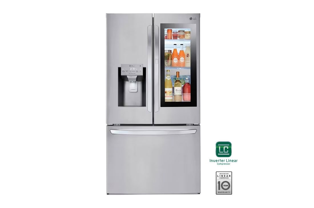 LG Refrigeradora French Door InstaView™ 28pᶟ (Gross) / 28pᶟ (Net) Door-in-Door® Compresor Smart Inverter, front view, GM78SXS
