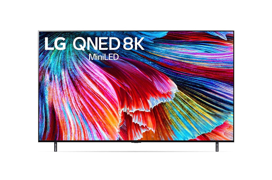 LG QNED Mini LED 75'' QNED99 8K Smart TV con ThinQ AI (Inteligencia Artificial), Procesador α9 Gen4 AI 8K, Una vista frontal del televisor LG QNED, 75QNED99SPA