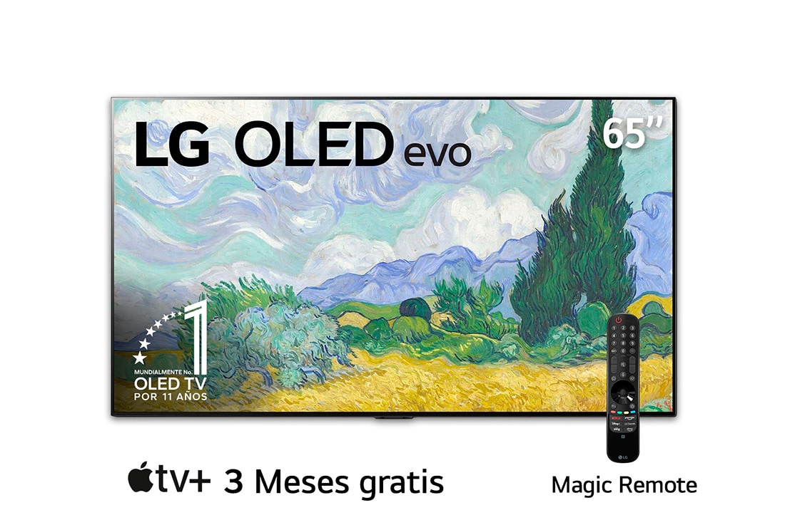 LG OLED evo 65'' G1 Diseño de Galerías 4K Smart TV con ThinQ AI (Inteligencia Artificial), Procesador α9 Gen4 AI , vista frontal, OLED65G1PSA
