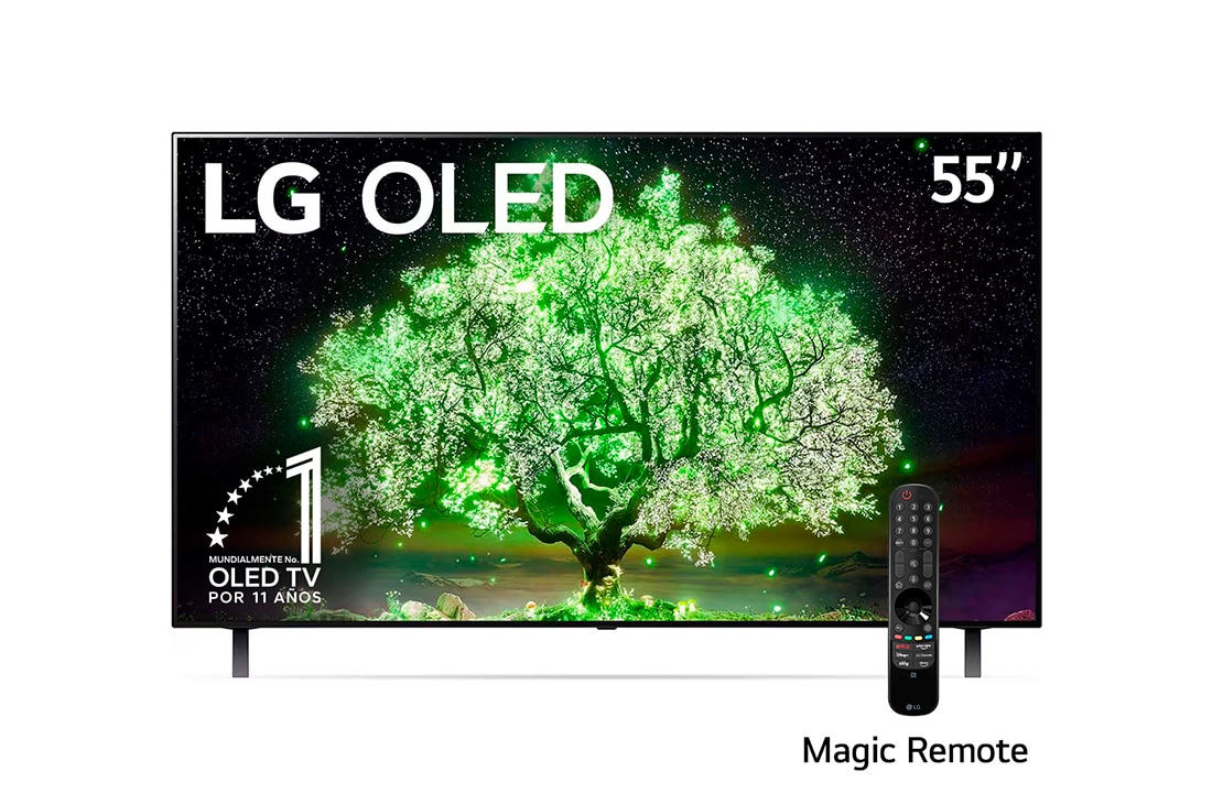 LG OLED 55'' A1 4K Smart TV con ThinQ AI (Inteligencia Artificial), Procesador α7 Gen4 AI , vista frontal, OLED55A1PSA