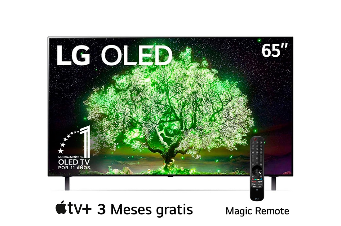 LG OLED 65'' A1 4K Smart TV con ThinQ AI (Inteligencia Artificial), Procesador α7 Gen4 AI , vista frontal, OLED65A1PSA