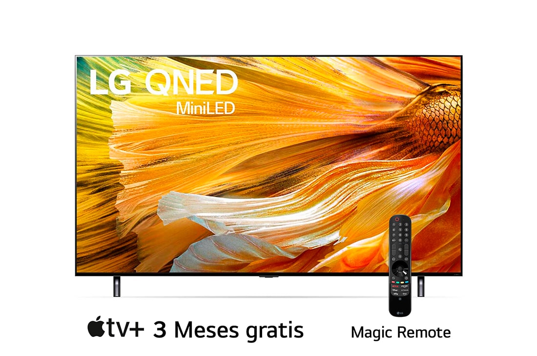 LG QNED Mini LED 65'' QNED90 4K Smart TV con ThinQ AI (Inteligencia Artificial), Procesador α7 Gen4 AI , Una vista frontal del televisor LG QNED, 65QNED90SPA