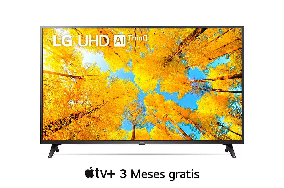 LG Pantalla LG UHD AI ThinQ 65'' UQ74 4K Smart TV, Una vista frontal del televisor LG UHD con la imagen de relleno y el logotipo del producto encima, 65UQ7400PSF