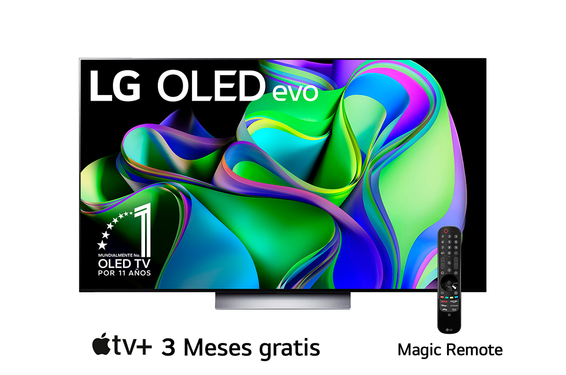 LG Pantalla LG OLED evo 65'' C3 4K SMART TV con ThinQ AI, Vista frontal con el LG OLED evo y con el emblema «El mejor OLED del mundo por 10 años» en la pantalla., OLED65C3PSA