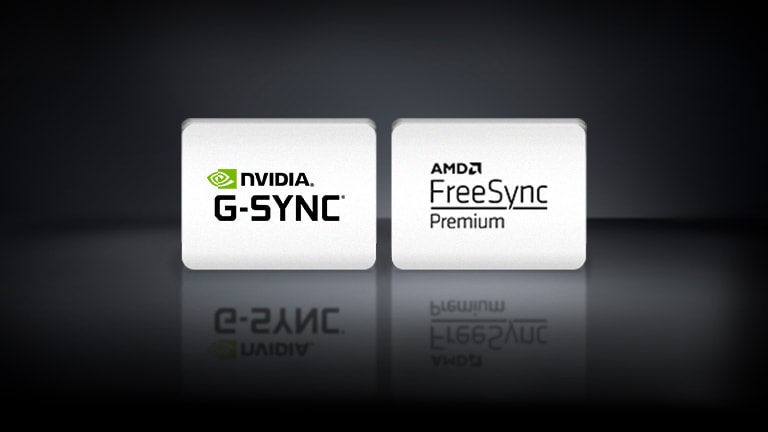 O logotipo NVIDIA G-SYNC, o logotipo AMD FreeSync organizados horizontalmente em fundo preto.