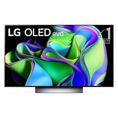 Vista frontal da LG OLED evo com o emblema 11 Anos  TV OLED Nº 1 no Mundo na tela.
