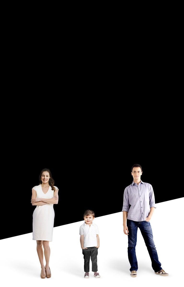 A woman, a child, and a man standing