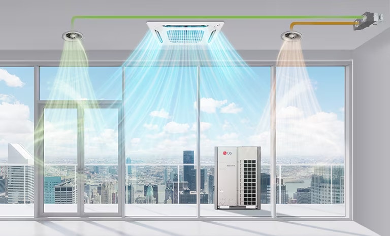 Imagen de un sistema de ventilación eficiente y de bajo consumo en un edificio.