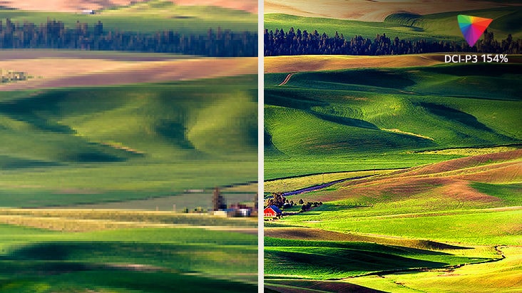 Comparaison d'images - l'image de gauche est floue et l'image de droite a des couleurs vives et irréelles.