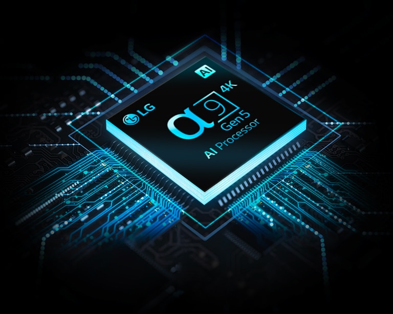α9 Gen5 AI 4K 處理器芯片，引延出藍色電路。