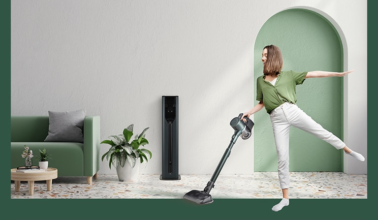 This image shows you enjoying cleaning using the CodeZero All-In-One Tower.