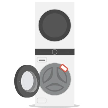 It shows the washer/dryer and its QR code sticker location.