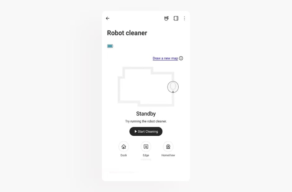 Image shows the robot cleaner screen in the LG ThinQ app